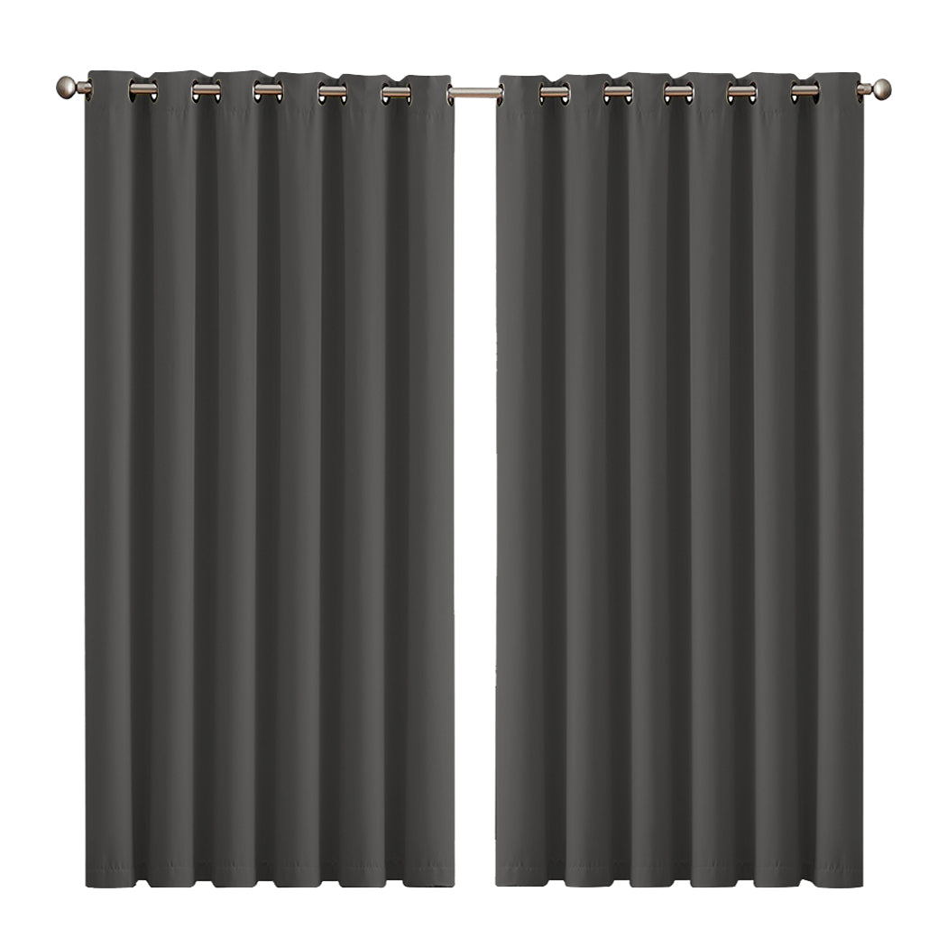 Set of 2 240x230cm Blockout Curtains Panels 3 Layers - Charcoal