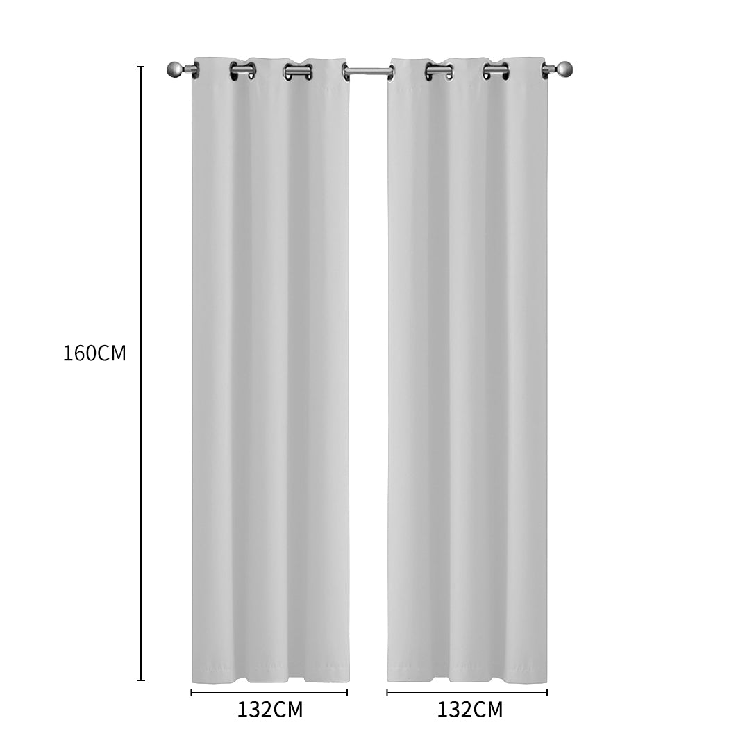 Set of 2 132x160cm Blockout Curtains Panels 3 Layers - Grey
