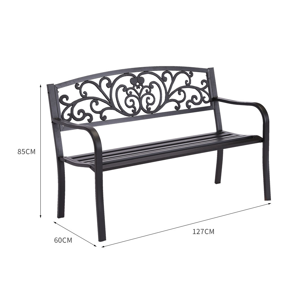 Calyx Garden Bench Seat Patio Cast Iron Benches Seats Lounge Chair - Black