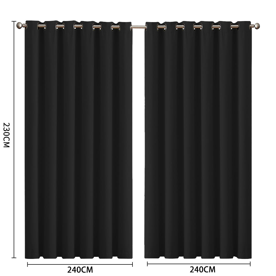 Set of 2 240x230cm Blockout Curtains Panels 3 Layers - Black