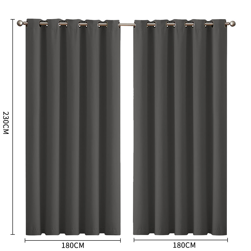 Set of 2 180x230cm Blockout Curtains Panels 3 Layers - Charcoal