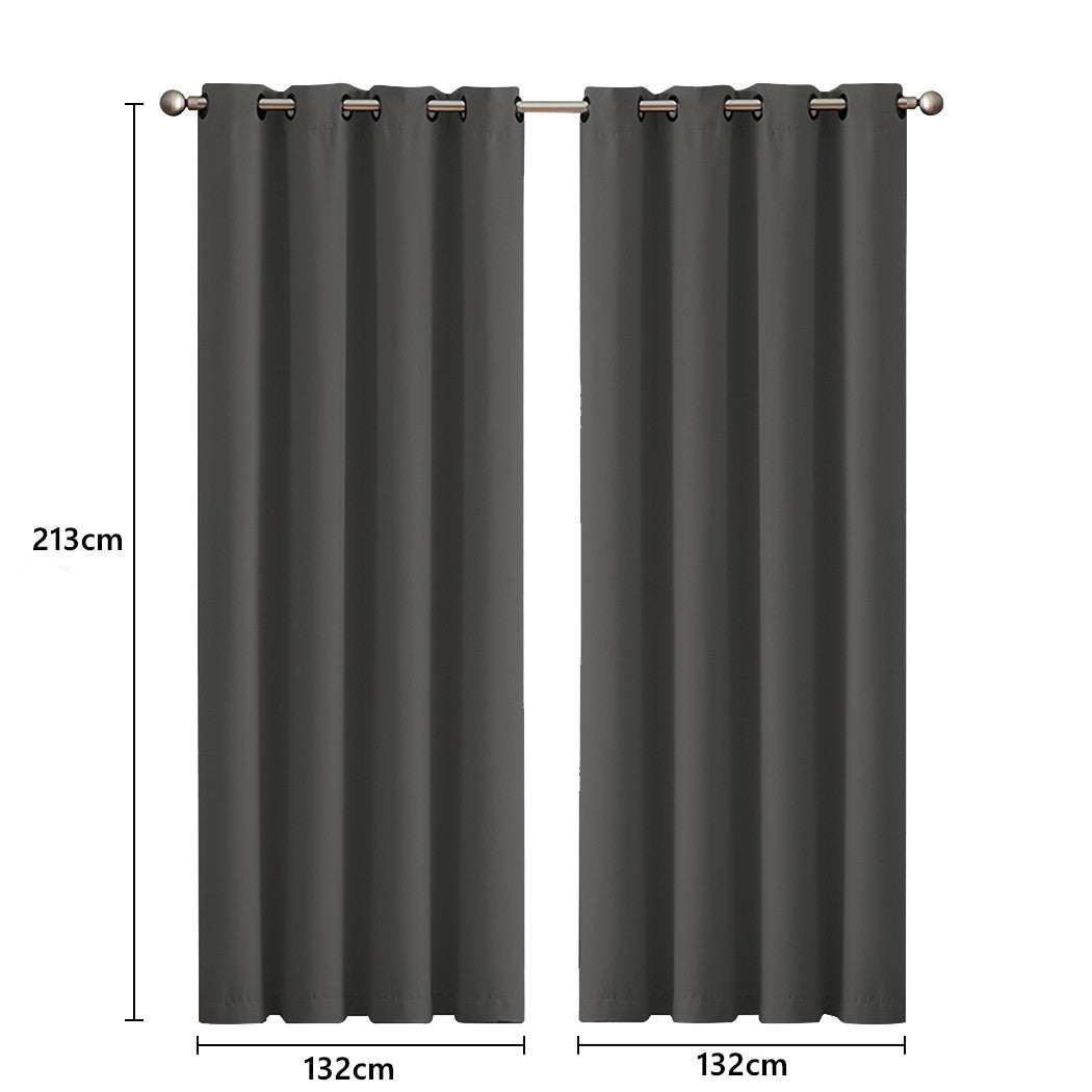 Set of 2 132x213cm Blockout Curtains Panels 3 Layers - Charcoal