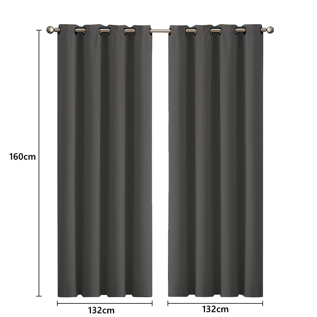 Set of 2 132x160cm Blockout Curtains Panels 3 Layers - Charcoal