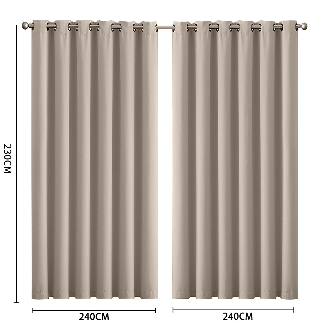 Set of 2 240x230cm Blockout Curtains Panels 3 Layers - Beige