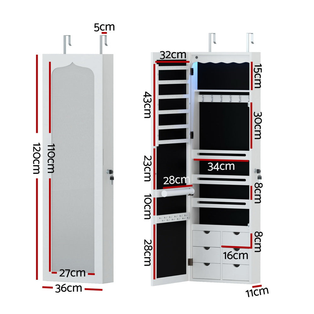 Jewellery Cabinet LED Mirror Lockable - White