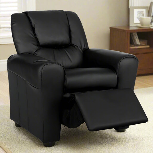 Percy Kids Recliner Chair Linen Soft Sofa Lounge Couch Children Armchair - Black