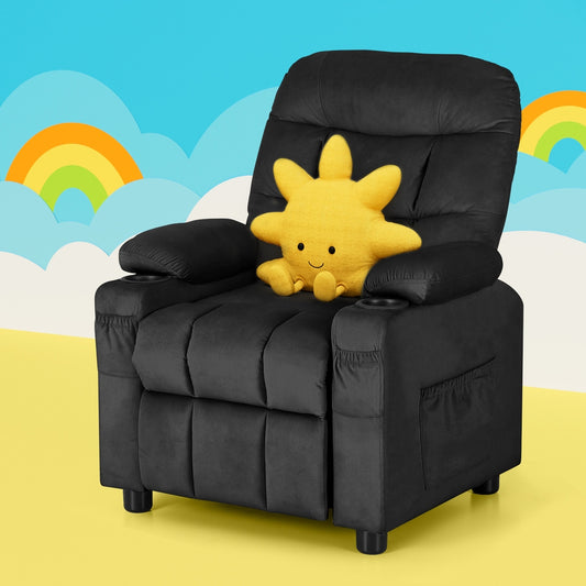 Pippa Kids Recliner Chair Velvet Sofa Lounge Couch Children Chairs Armchair - Black