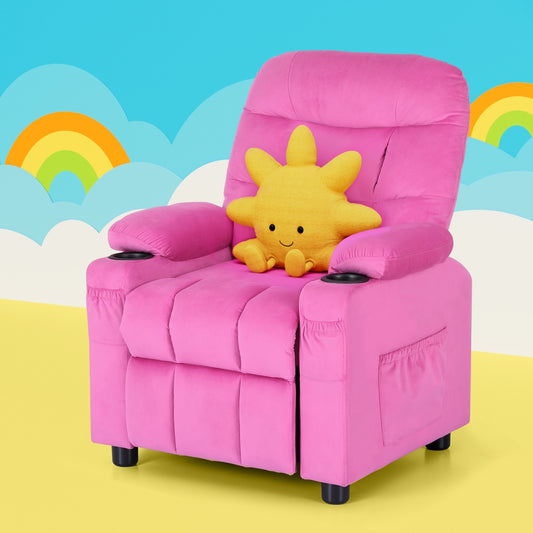 Pippa Kids Recliner Chair Velvet Sofa Lounge Couch Children Chairs Armchair - Pink