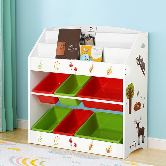 Kids Bookshelf Toy Box Organiser Children 6 Bins Display Shelf Storage Box