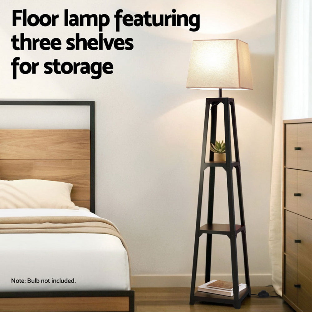 Floor Lamp 3 Tier Shelf Storage LED Light Stand Home Room Vintage - White