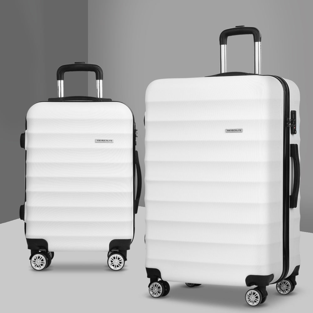 Set of 2 Luggage Trolley Set Travel Suitcase TSA Hard Case White