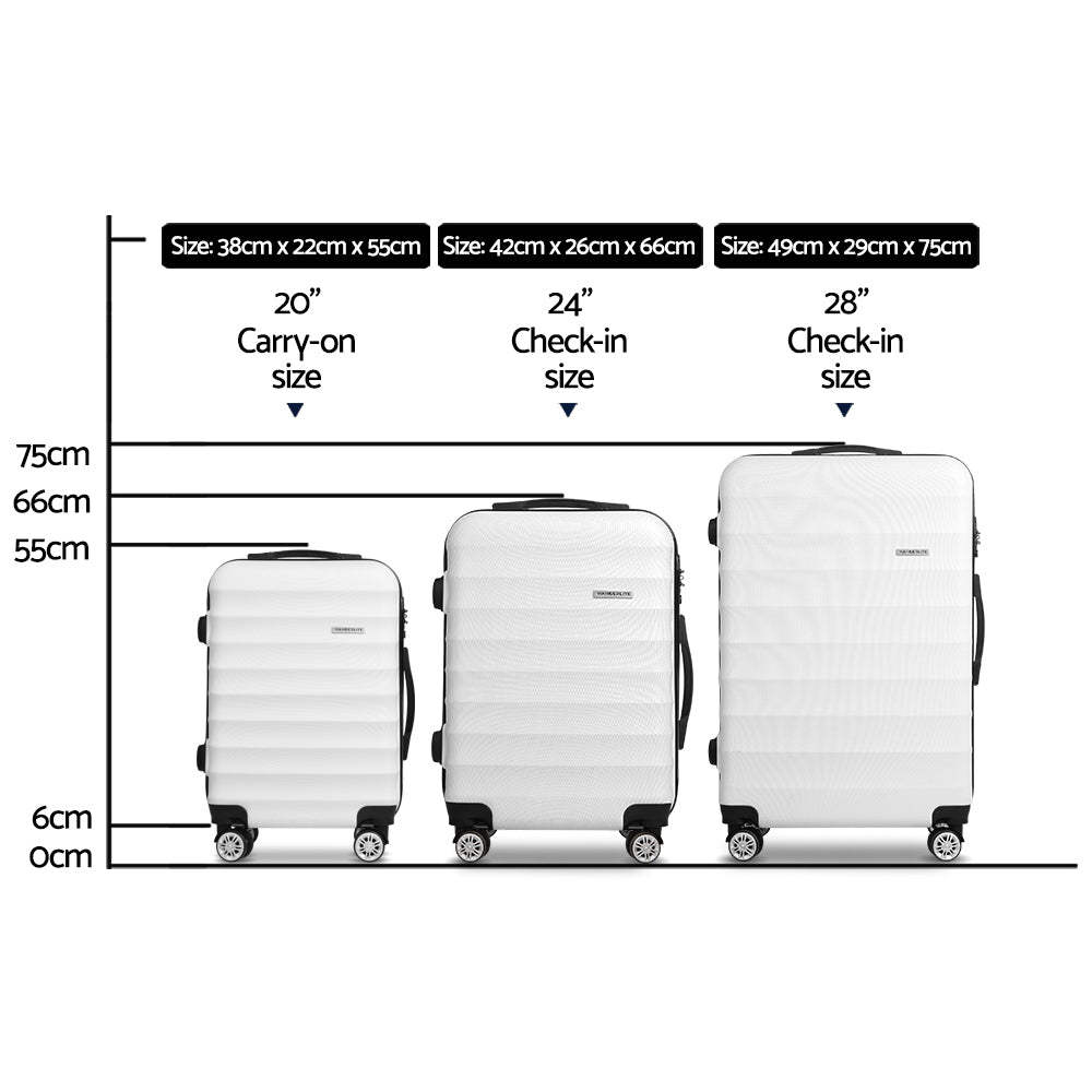 Set of 3 Luggage Trolley Set Travel Suitcase TSA Hard Case White