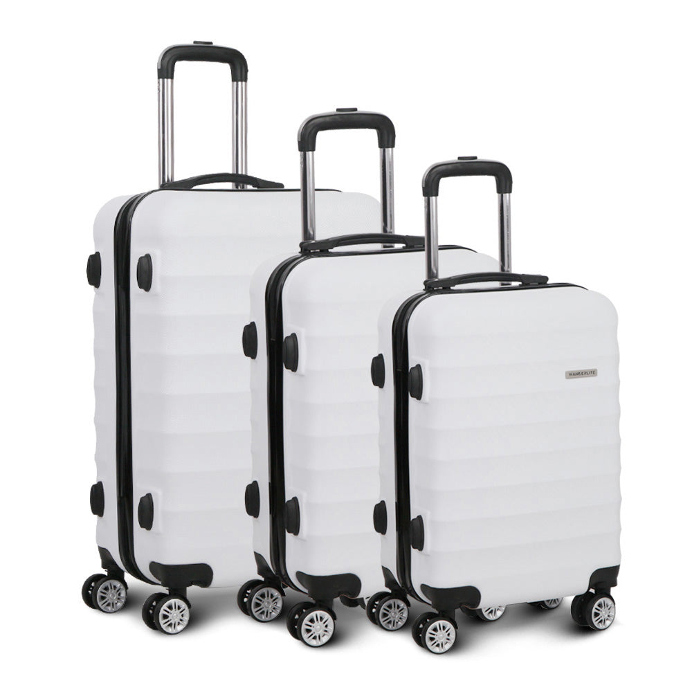 Set of 3 Luggage Trolley Set Travel Suitcase TSA Hard Case White