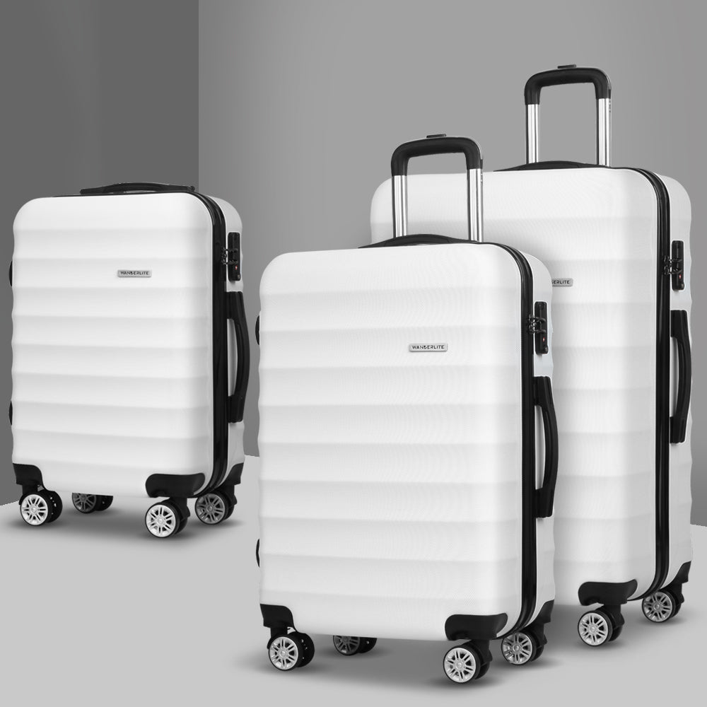 Set of 3 Luggage Trolley Set Travel Suitcase TSA Hard Case White