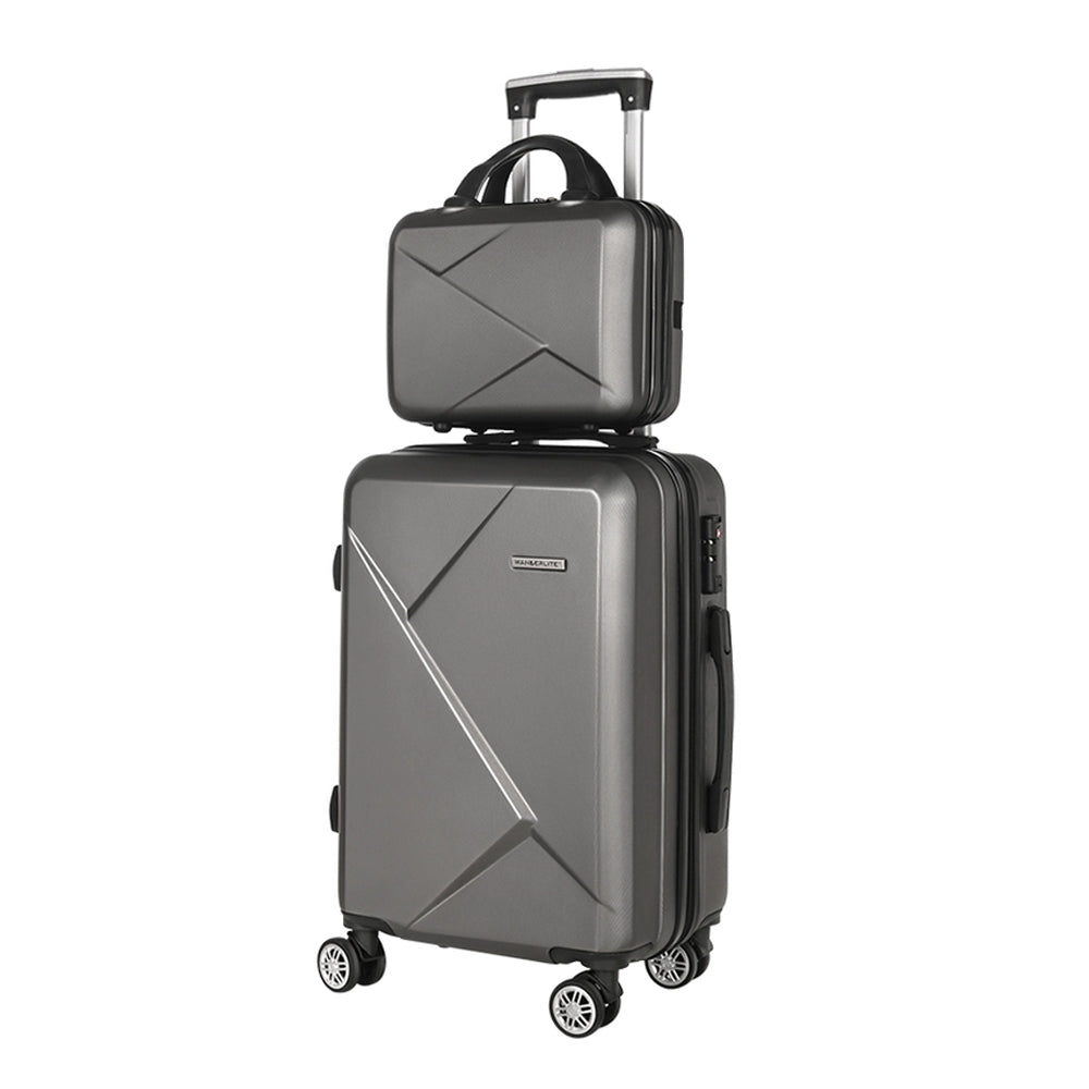 Set of 2 Luggage 12" 20" Trolley Travel Suitcase Storage Carry On TSA Lock - Dark Grey