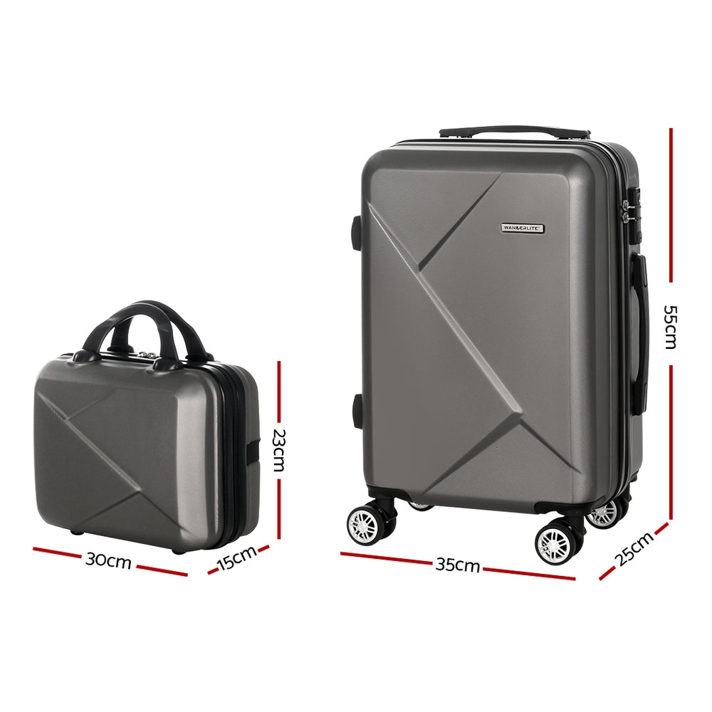 Set of 2 Luggage 12" 20" Trolley Travel Suitcase Storage Carry On TSA Lock - Dark Grey