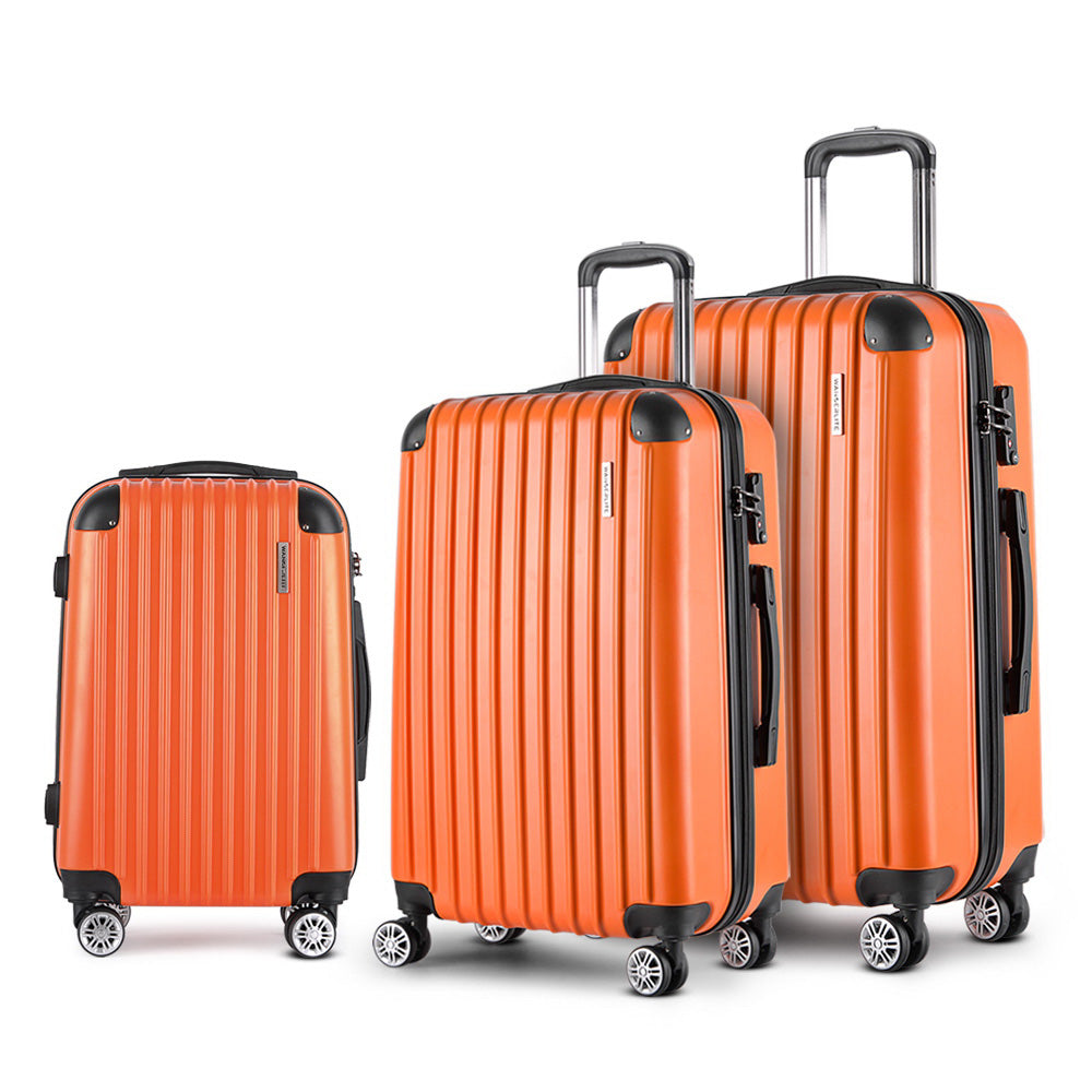 Set of 3 Suitcase Hardcase 20" 24" 28" Carry On Trolley Travel Orange