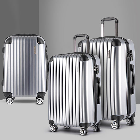 20-24-28" Luggage Set of 3 with TSA Lock Spinner Carry On Hard Shell Travel Suitcase Luggage Case - Silver