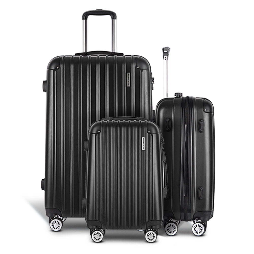 Set of 3 Luggage 20" 24" 28" Suitcase Hardcase Trolley Travel Black