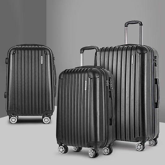 Set of 3 Luggage 20-24-28" with Zipper Lock Carry On Hard Shell Travel Suitcase Luggage Case - Black