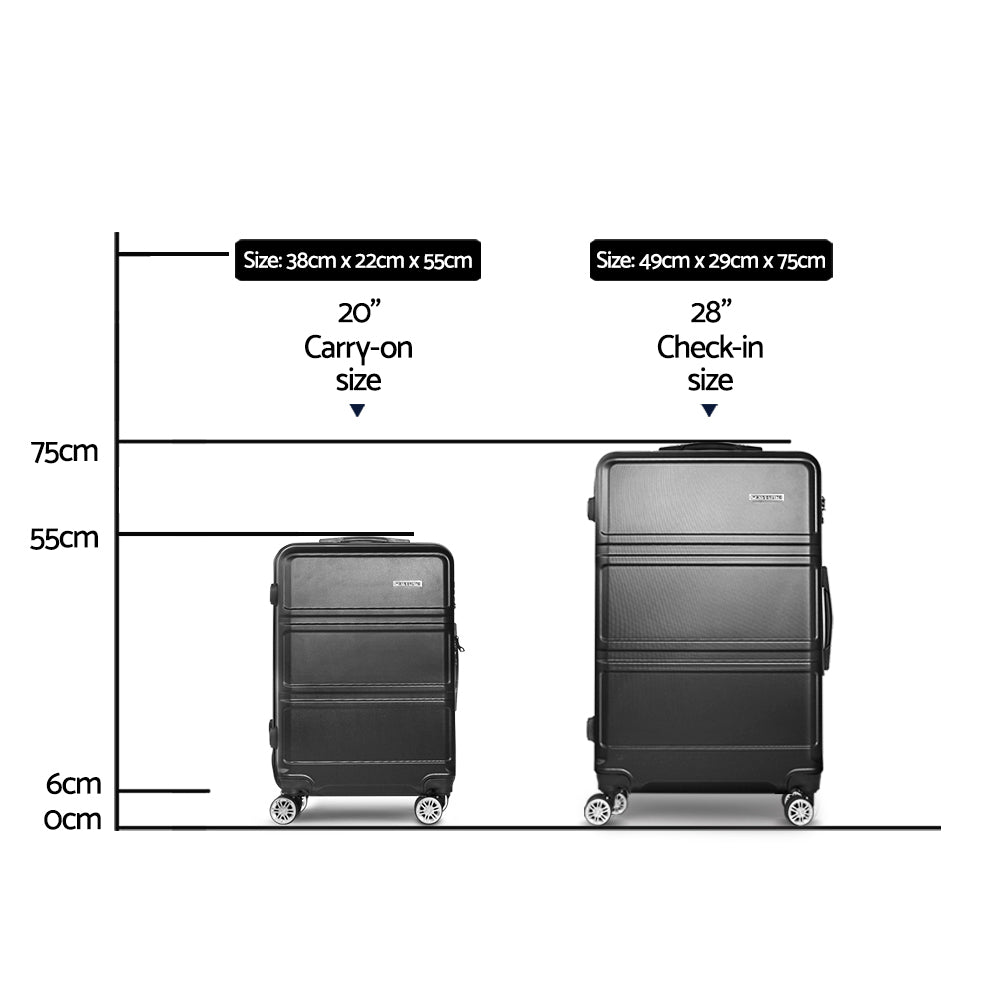 Set 2 Suitcase Hardcase Trolley Travel Carry Black