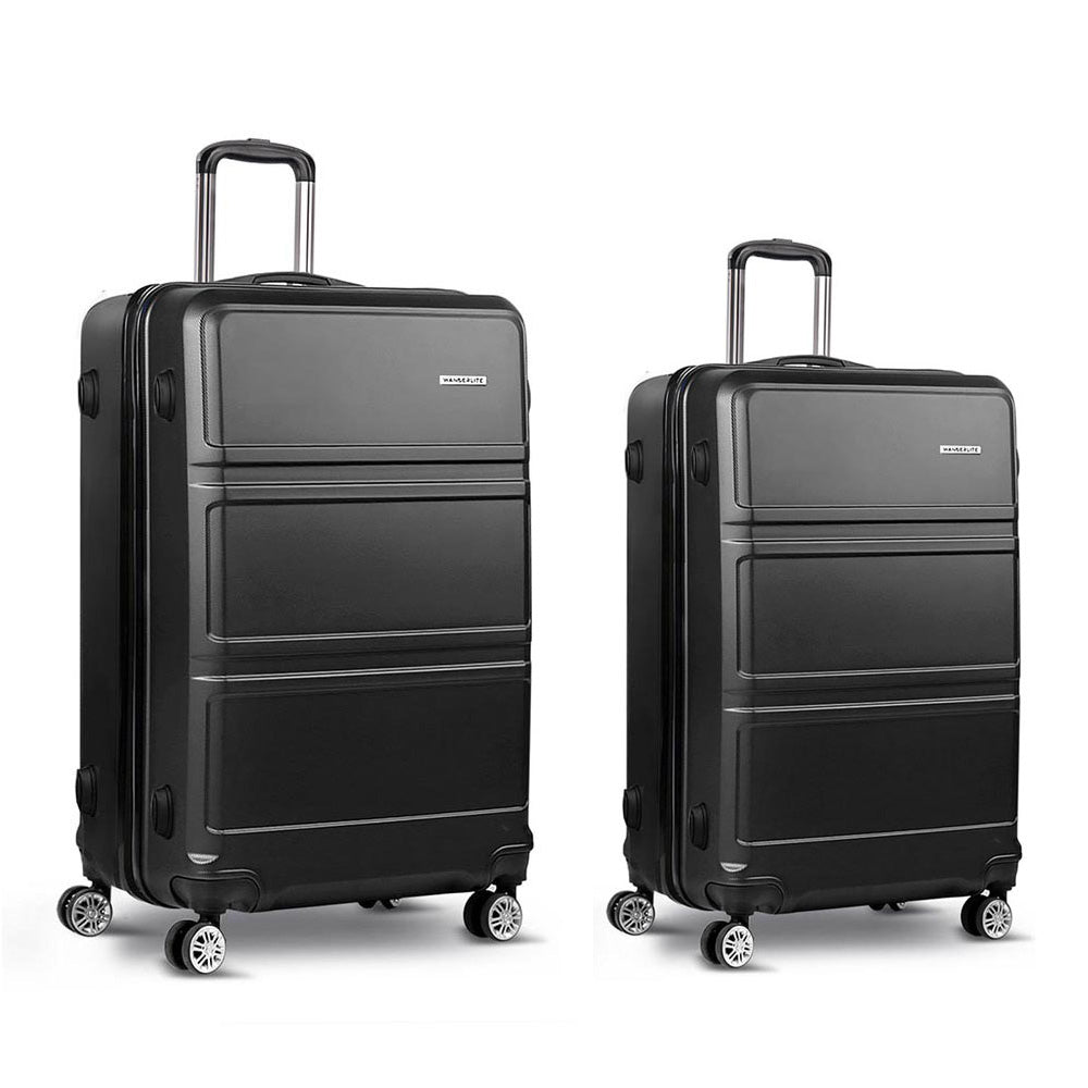 Set 2 Suitcase Hardcase Trolley Travel Carry Black