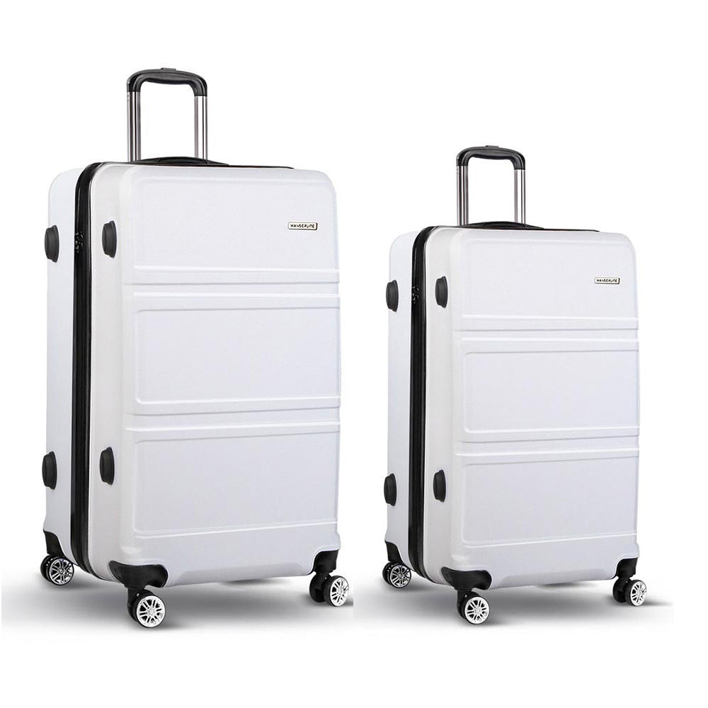 Set of 2 Luggage Trolley Set Suitcase Travel TSA Hard Case White