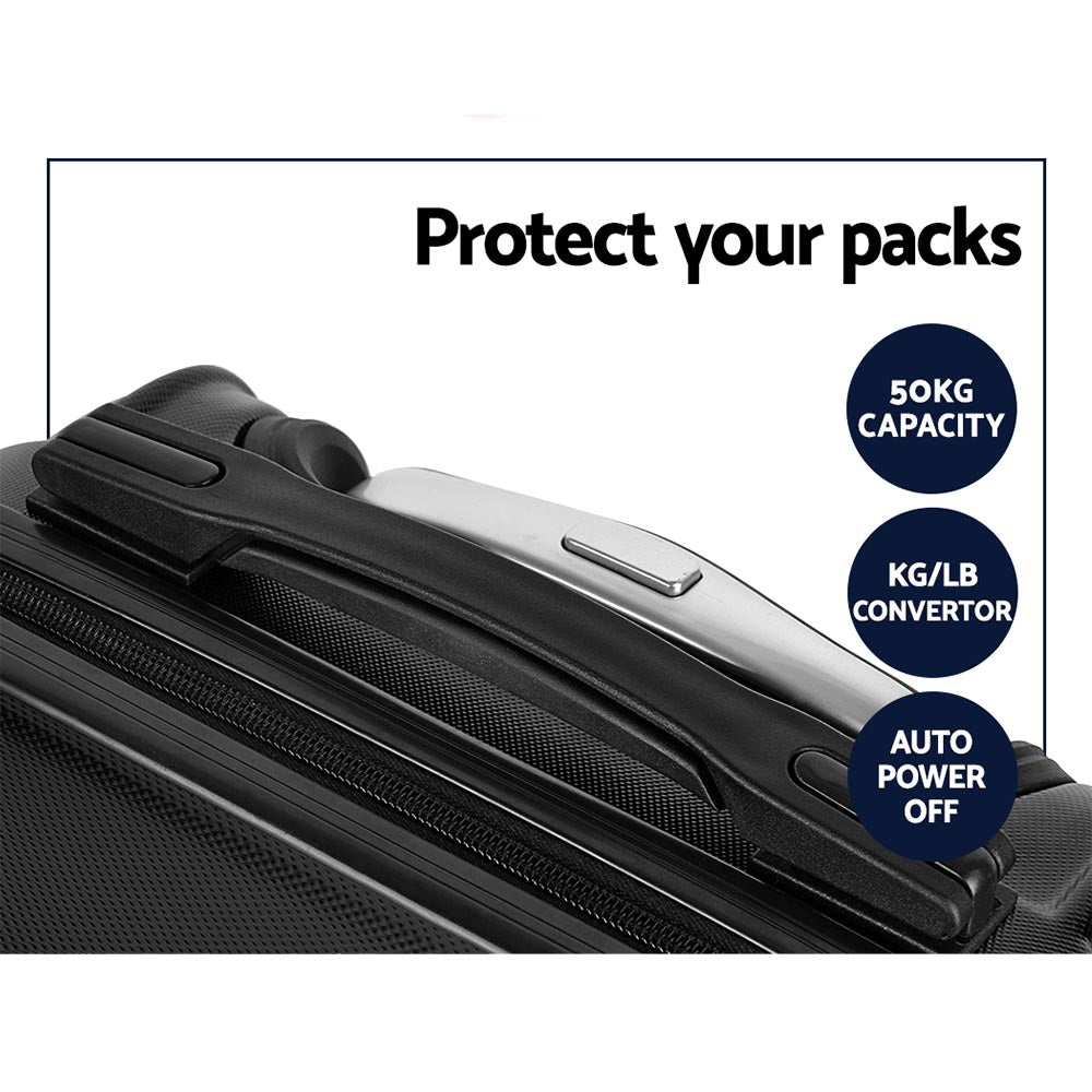 Set of 3 Luggage Trolley Set Suitcase Travel TSA Hard Case Black