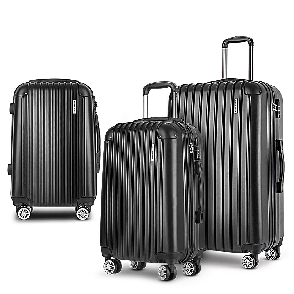 Set of 3 Luggage Set Travel Suitcase Storage Organiser TSA lock Black