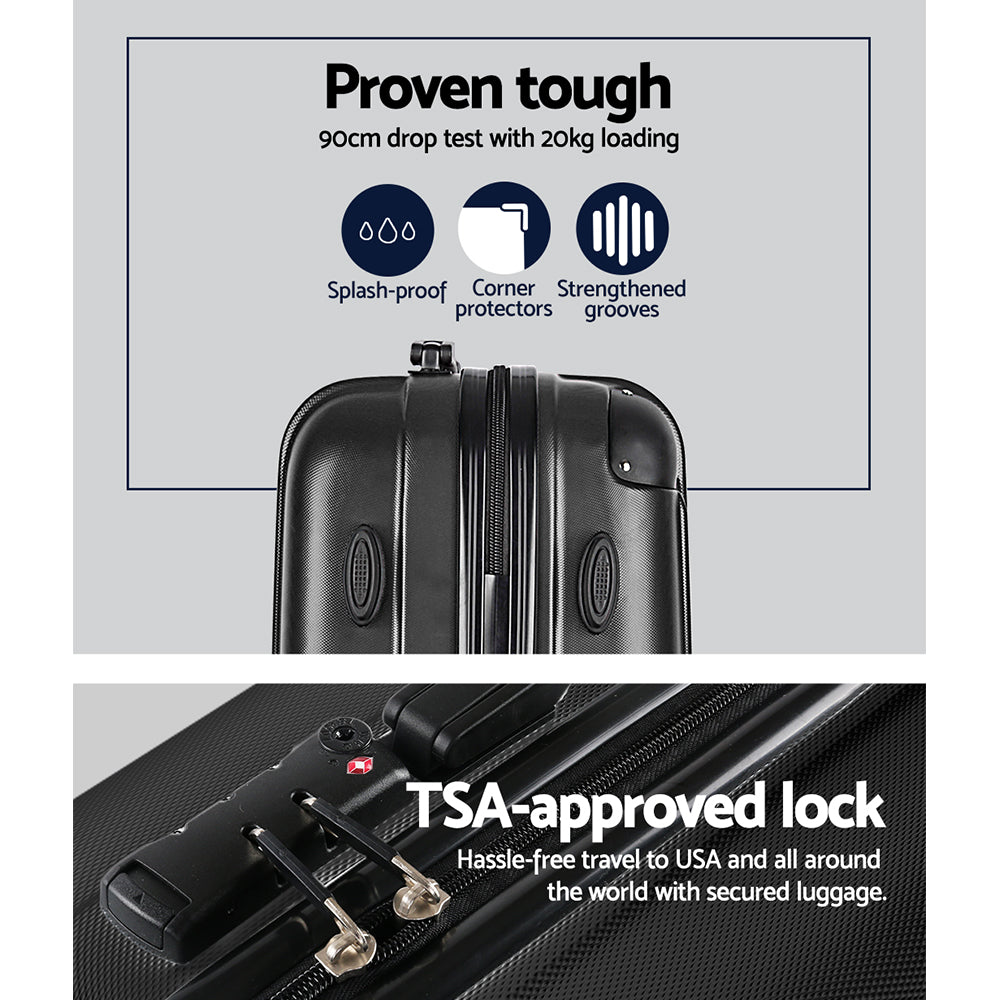 Set of 3 Luggage Set Travel Suitcase Storage Organiser TSA lock Black