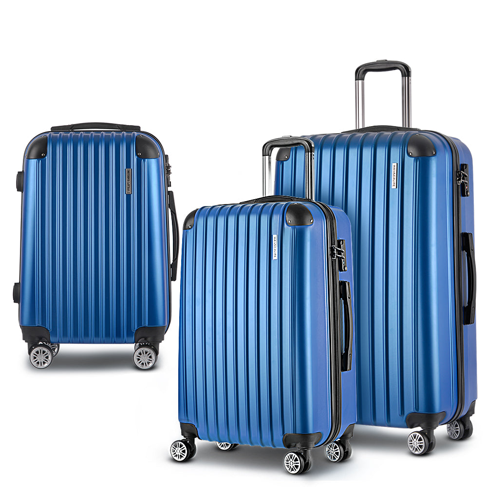 Set of 3 Luggage Set Travel Suitcase Storage Organiser TSA lock Blue