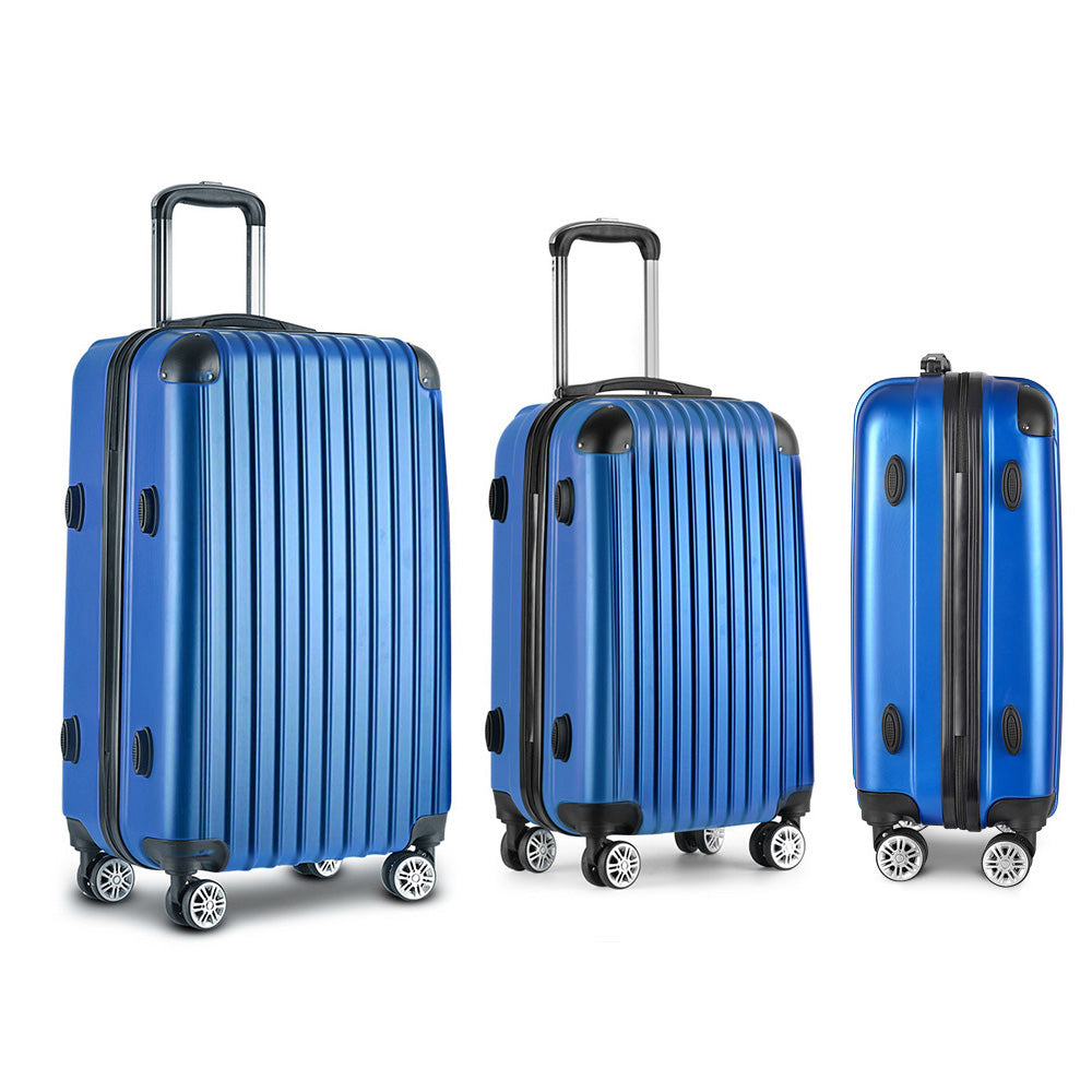 Set of 3 Luggage Set Travel Suitcase Storage Organiser TSA lock Blue