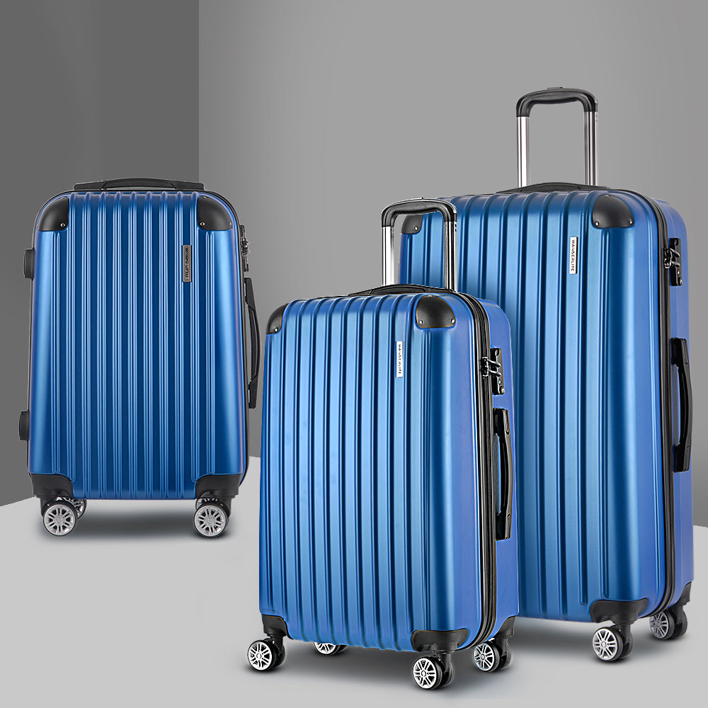 Set of 3 Luggage Set Travel Suitcase Storage Organiser TSA lock Blue