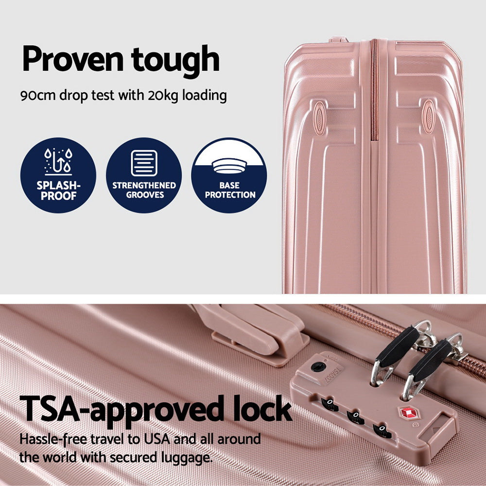 Set of 3 Luggage Set Suitcase Hardcase Trolley Travel Pink