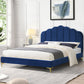 Ariana Bed Frame Base Platform Wooden Velvet with Headboard Blue - Queen