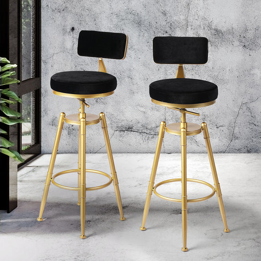 87cm Odesa Bar Stools Kitchen Stool Chair Swivel Barstools Velvet Padded Seat - Black