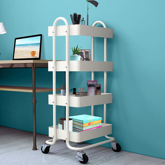 4 Tiers Kitchen Trolley Cart Steel Storage Rack Shelf Organiser White