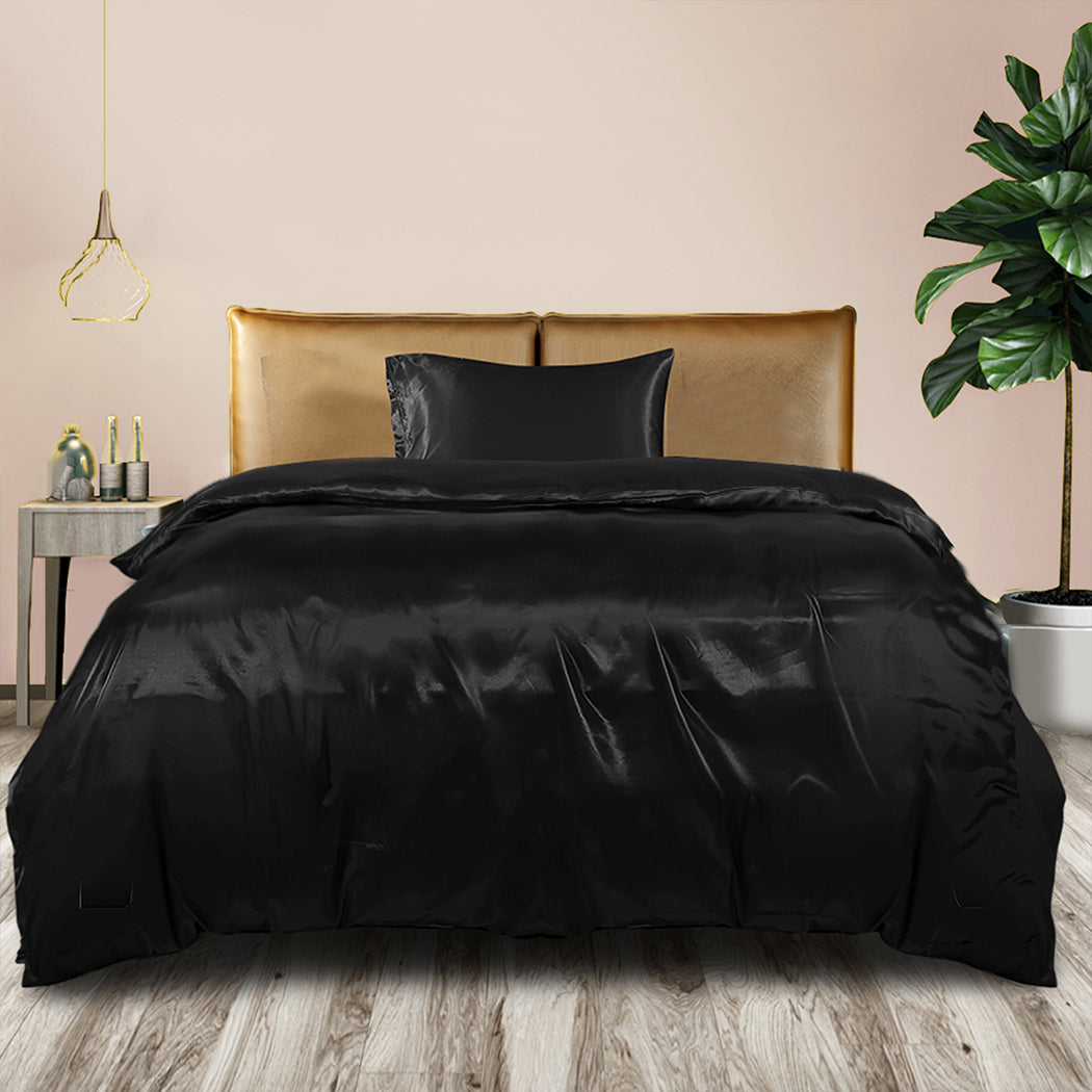 KING SINGLE Quilt Cover Set Bedspread Pillowcases - Summer Black