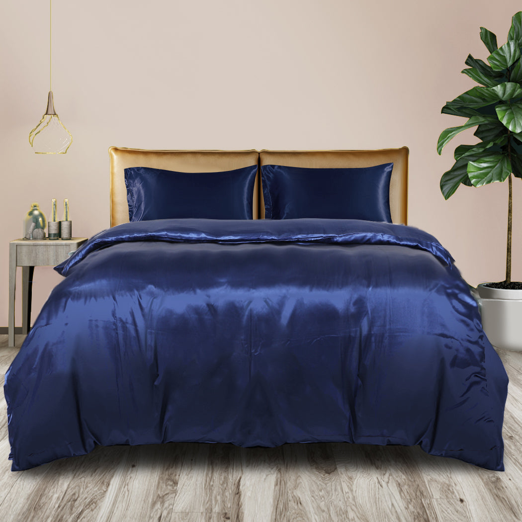 SUPER KING 3-Piece Quilt Cover Set Bedspread Pillowcases - Blue