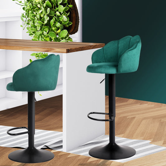 Set of 2 Mesa Bar Stools Kitchen Gas Lift Stool Chair Swivel Barstools Velvet - Green