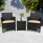 Rhyse 2-Seater Furniture Patio Garden Chair Table Rattan Wicker Cushion Seat 3-Piece Outdoor Setting - Black