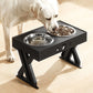 Elevated Pet Feeder Food Water Double Bowl Adjustable Height Raised Stand - Black