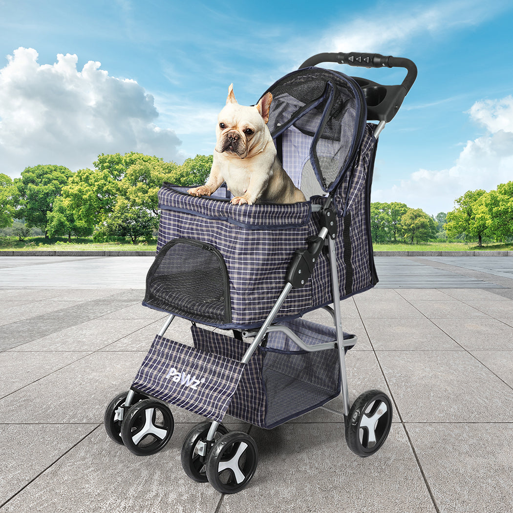 Pet Stroller 4 Wheels Dog Cat Cage Puppy Pushchair Travel Walk Carrier Pram