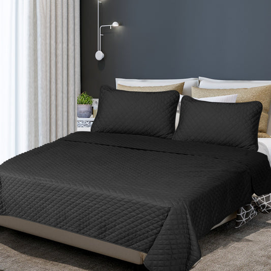 QUEEN 300GSM Bedspread Coverlet Set Quilted Comforter Soft Pillowcases - Dark Grey