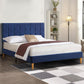 Venlo Bed Frame Base Platform Wooden Velvet with Headboard Blue - Queen