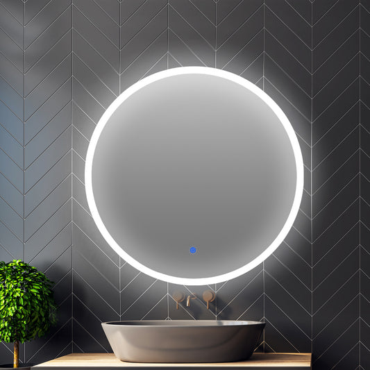 LED Wall Mirror Round Anti-fog Bathroom Mirrors Makeup Light Decor 90cm