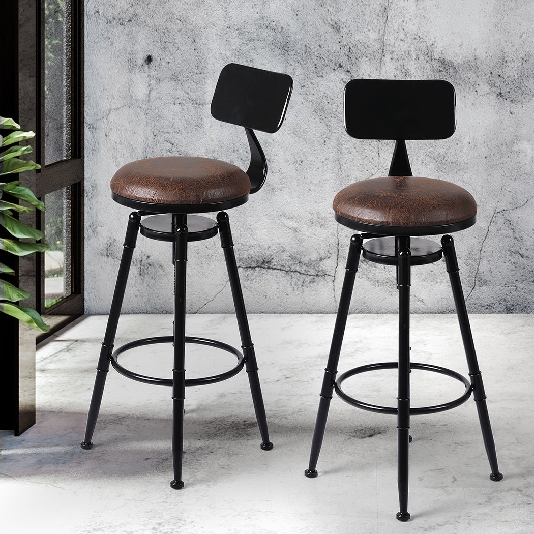 Set of 4 Chambery Industrial Bar Stools Kitchen Stool PU Leather Barstools Chairs - Black & Brown