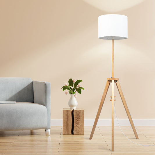 Tripod Floor Lamp Wooden Modern Reading Light Adjustable Night Home Decor