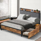 Eras Bed Frame Soft Storage Drawers Headboard USB Charge - Wood & Black Queen