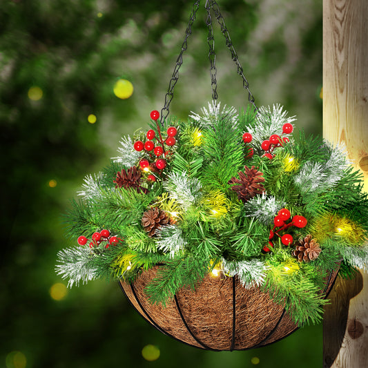 Christmas Hanging Basket Ornaments LED Lights Home Garden Porch Decor